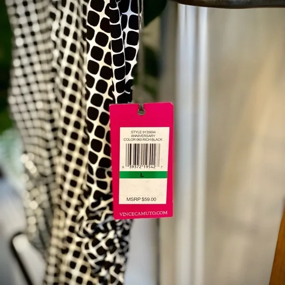 🌸HP🎉NWT👚VINCE CAMUTO Cap-Sleeve BLACK 🖤& WHITE 🤍Blouse - Picture 14 of 16